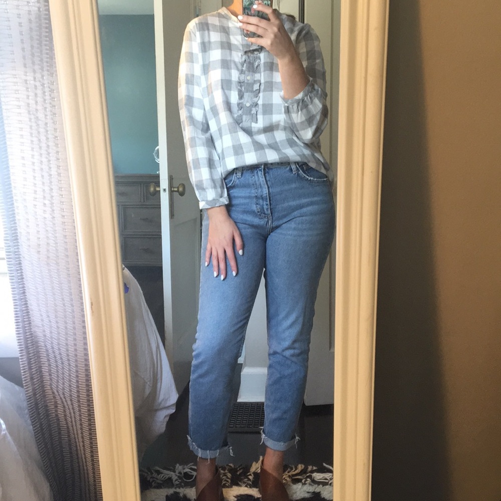 JCrew Gray flannel quarter button